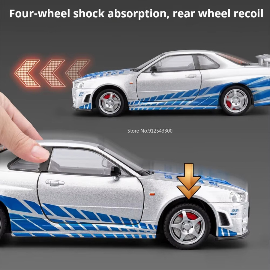 RMZ city GTR-R34 Sportwagen-Modell, 1:24 Maßstab, Metall, mit Sound und Licht - Bild 3