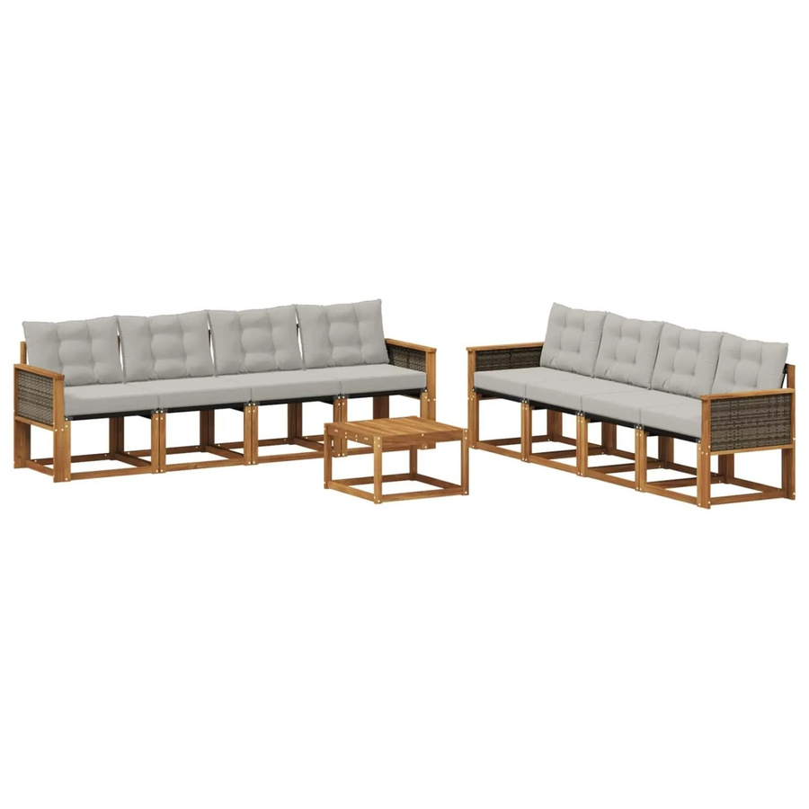 vidaXL Outdoor-Sofagarnitur aus massivem Akazienholz mit Textilene und Kissen in Hellgrau - Bild 2