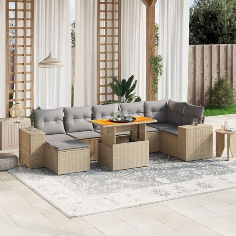8-tlg. Garten-Sofagarnitur mit Kissen aus Polyrattan in Beige von vidaXL - Bild 1