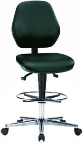 Bimos Arbeitsstuhl aus Kunstleder in Schwarz mit Fußring und Sitz-Stopp-Rollen, Sitzhöhe: 62,0 - 87,0 cm - Bild 1