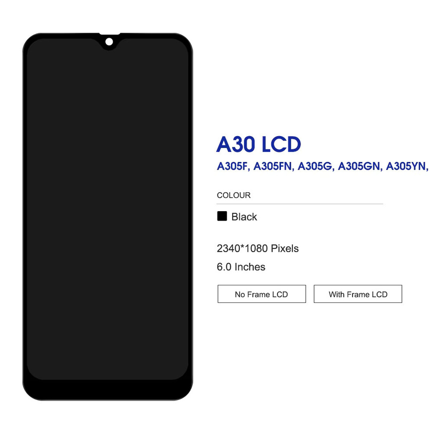 Samsung LCD-Touchscreen-Digitizer mit Rahmen für A30 A305/DS A305FN A305G A305GN A305YN, 6,4 Zoll, Schwarz - Bild 2