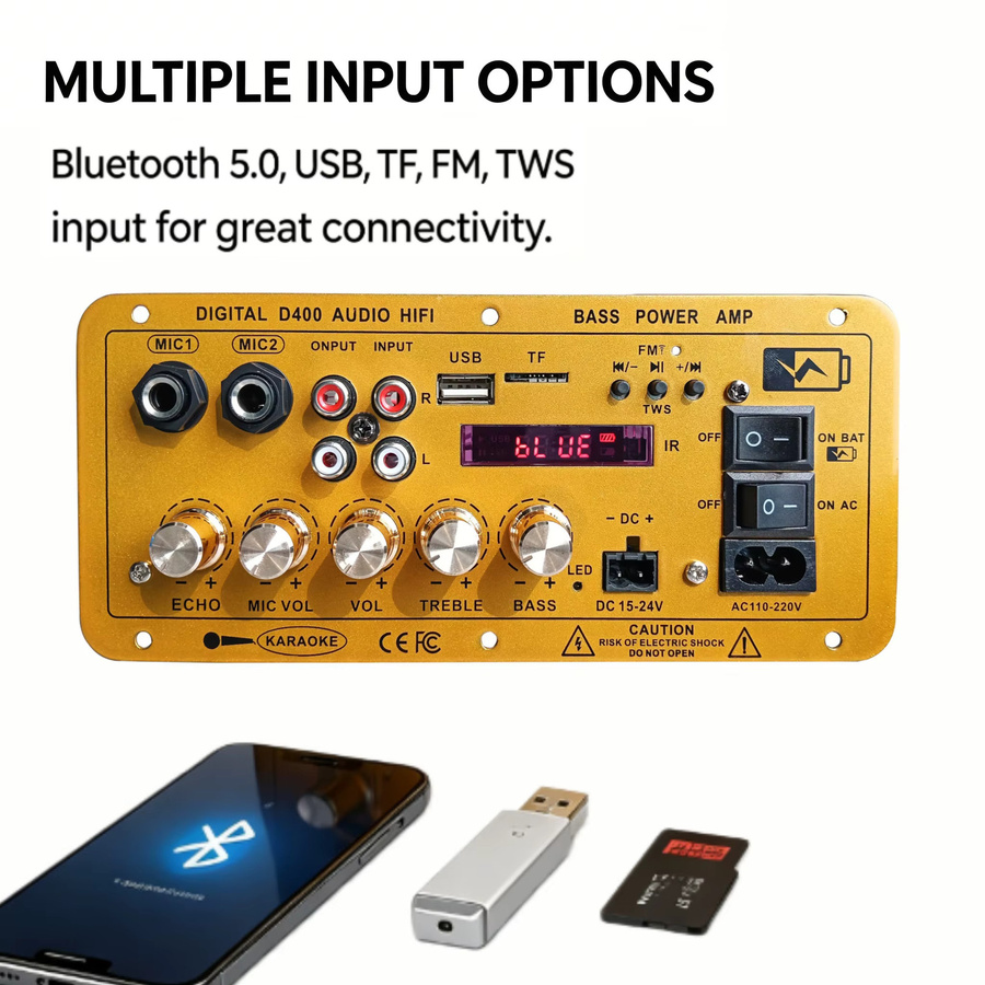 Woopker D400 Mono Bluetooth-Verstärkerplatine mit 100W Leistung in Gold - Bild 4