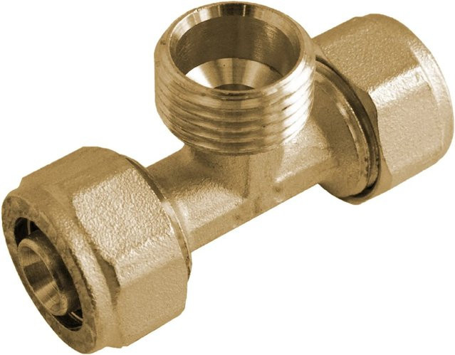 Kirchhoff T-Stück Klemmfitting für MSVR Blank aus Messing in Silber und Gold, 26 mm x 26,4 mm (3/4 Zoll AG) x 26 mm - Bild 1