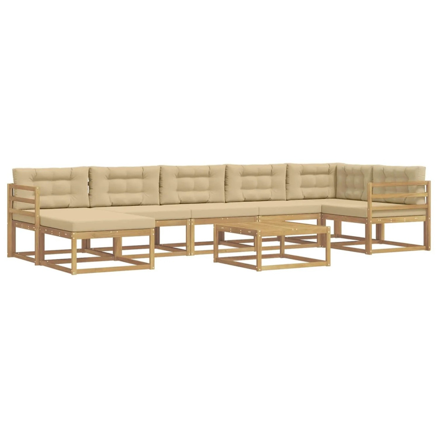 vidaXL Outdoor-Sofagarnitur aus Akazienholz in L-Form mit 8 Teilen, Weiß und Beige - Bild 2