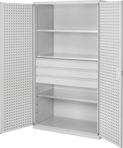 Kappes RasterPlan Großvolumenschrank in Grau RAL 7035 mit Lochplatten-Türinnenseite und Ausstattung aus Stahlblech, H x B x T: 195 x 113 x 59 cm - Bild 1