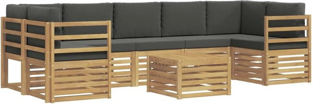 vidaXL Outdoor-Sofagarnitur 8-teilig in L-Form aus Akazienholz mit Polstern in Weiß und Anthrazit - Bild 1