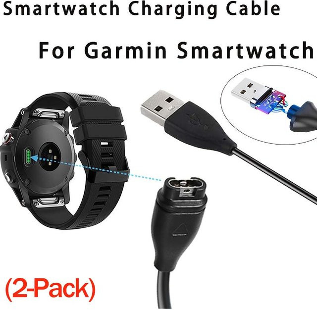 2er-Pack USB-A Ladekabel für Garmin Smartwatches der Fenix, Forerunner und Venu Serien in Schwarz - Bild 1