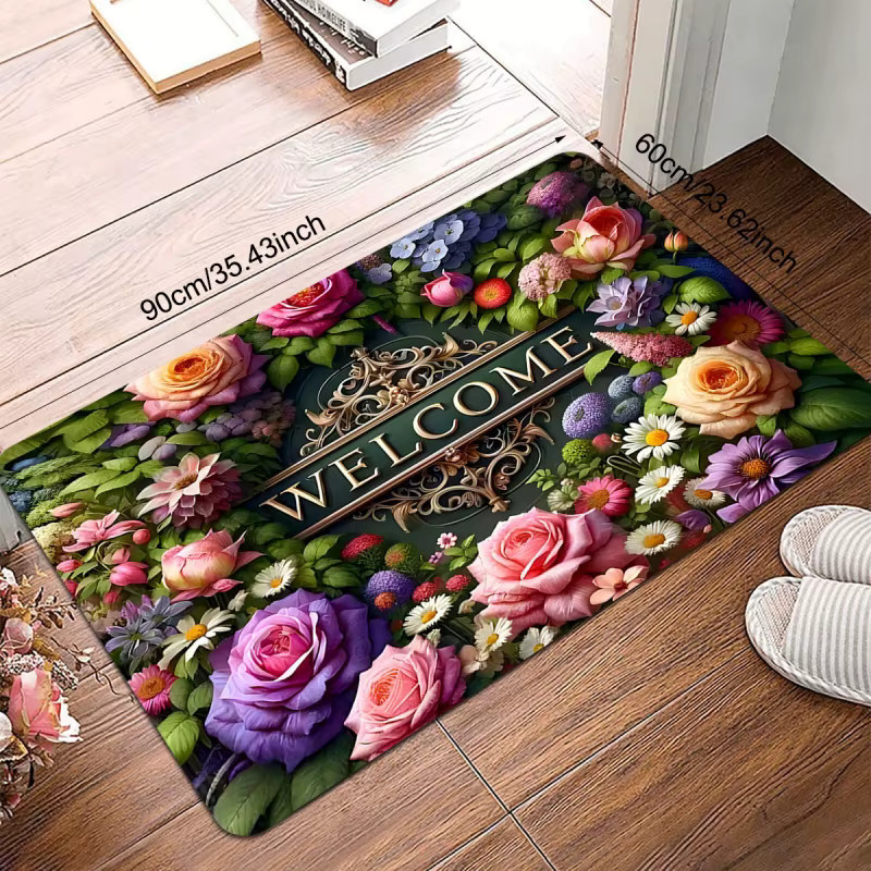 VIKAMA Fußmatte mit Blumenmuster in Bunt, rutschfest und waschbar für Innen- und Außenbereich - Bild 2