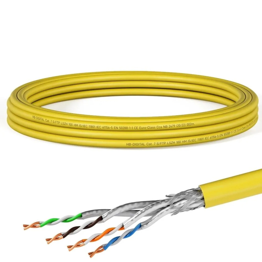 hb-digital CAT 7 Netzwerkkabel S/FTP AWG23 LSZH Ethernet LAN Gelb, 5m - Bild 1