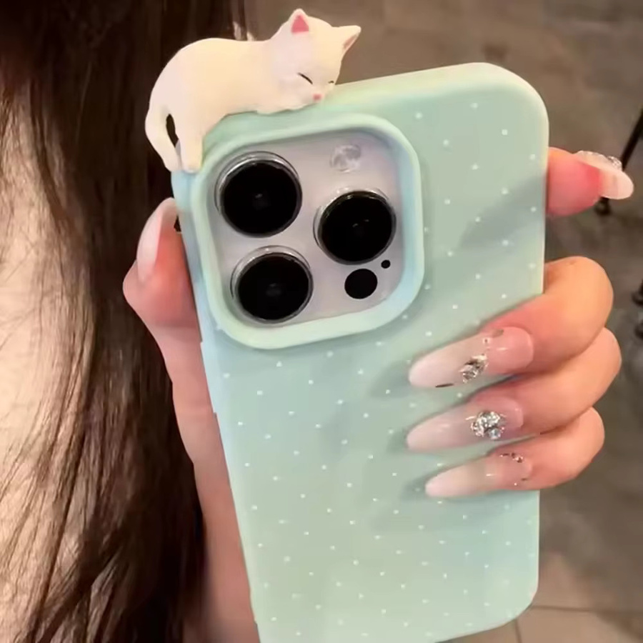 Korea Lovely Polka Dot 3D Katze Handyhülle für iPhone 17 16 15 14 13 12 11 Pro Max Plus Air stoßfestes Cover - Bild 3