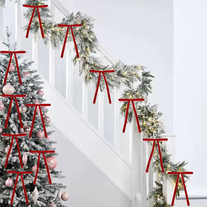 Toporchid Samt Schleifen als rote hängende Weihnachtsornamente für Baum, Kranz und DIY-Geschenkverpackungen - Bild 2