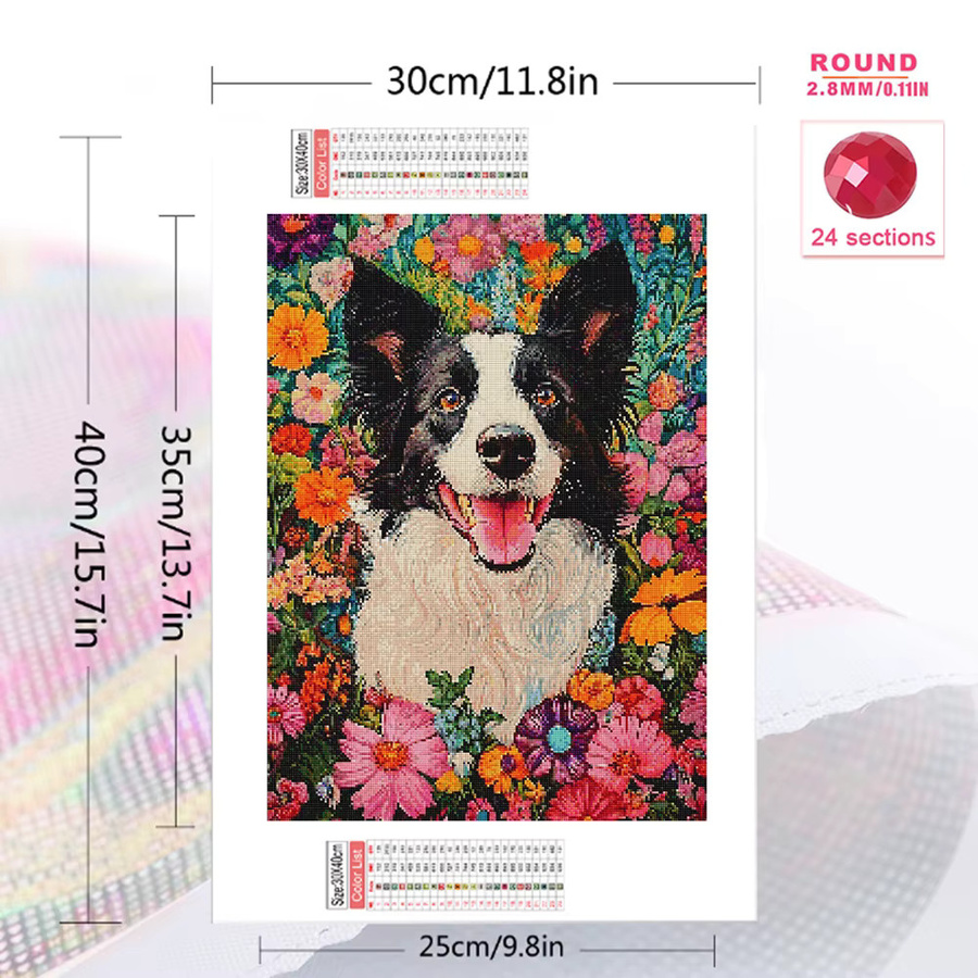 EverShine Diamant Mosaik Stickerei Hund mit Daisy Blumenmuster in Multicolour, B/H: 30 x 20 cm - Bild 2