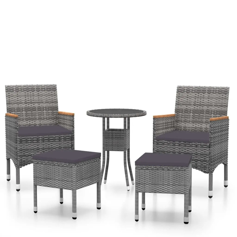 vidaXL 5-tlg Garten-Lounge-Set aus Poly Rattan in Grau mit Polsterung und Couchtisch - Bild 2