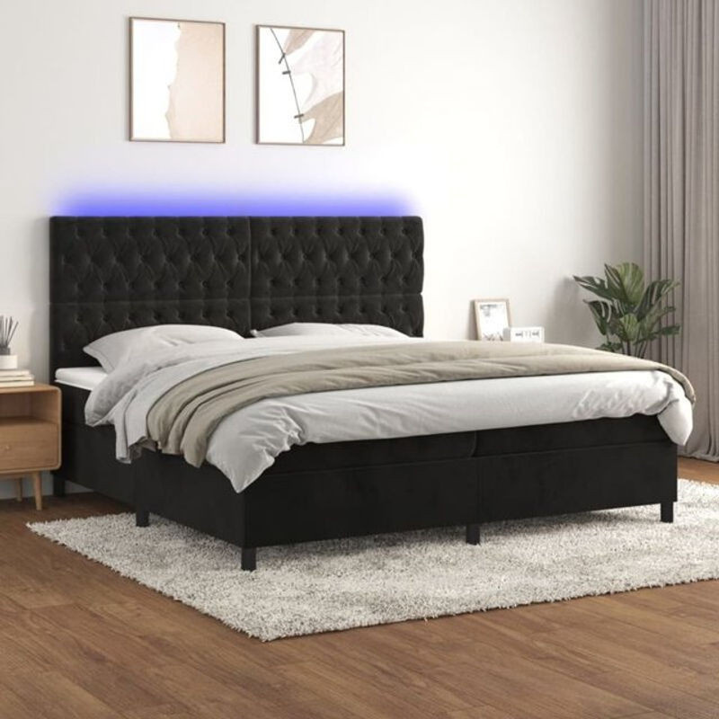 Vidaxl Boxspringbett mit Matratze in Schwarz aus Samt und Holzwerkstoff, B/T/H: 200 x 203 x 128 cm - Bild 1