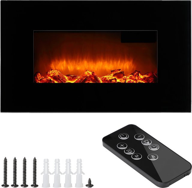 Deuba Elektrischer Wandkamin in Schwarz mit Fernbedienung aus Metall und Glas, B/H/T: 66,0 x 43,0 x 13,5 cm - Bild 1