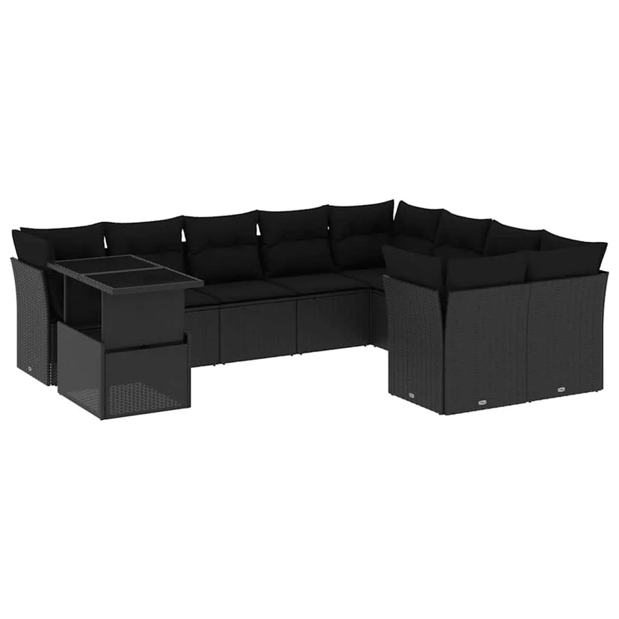 vidaXL 10-tlg. Garten-Sofagarnitur aus Poly-Rattan in Schwarz mit Kissen und Gartentisch - Bild 2