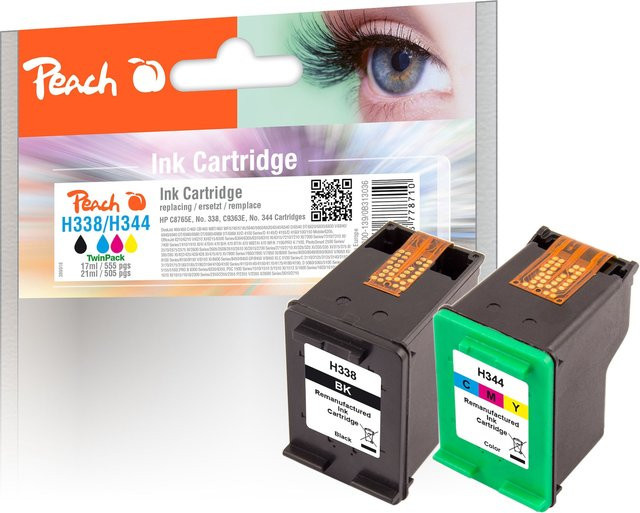 Peach HP 338 Tintenpatronen-Set, 2 Druckköpfe in Schwarz und Multicolor, wiederaufbereitet, passend für HP No. 338, No. 344, C8765E, C9363E und HP DeskJet 460 Serie - Bild 1