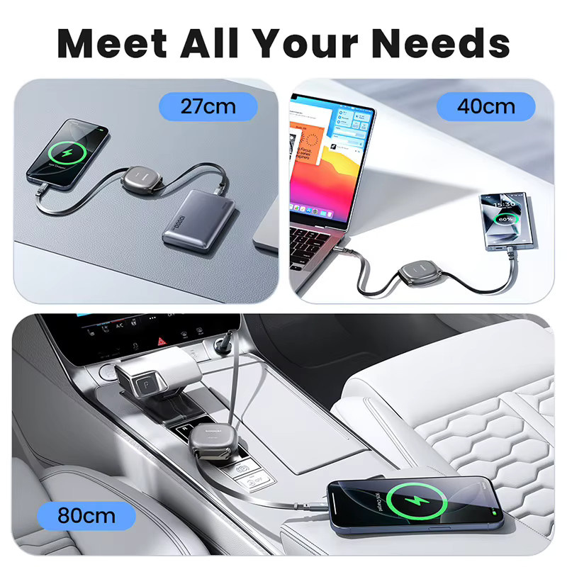 Einziehbares USB-C Schnellladekabel 100 W für iPhone 16 15 Pro Max und Samsung, Datenkabel mit 480 Mbps in Grau - Bild 5
