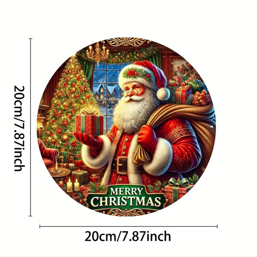 Potdemiel Vintage Weihnachtsmann Wandkunstschild aus Metall, rund, multicolor, Durchmesser: 20 cm - Bild 3