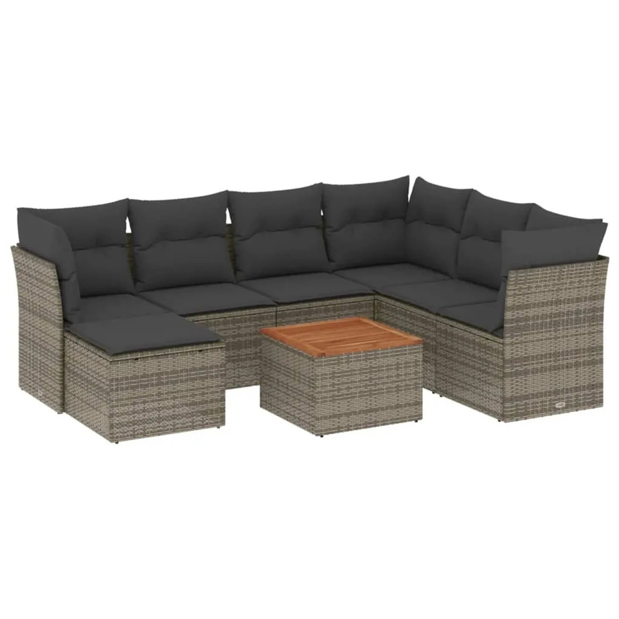 vidaXL 8-tlg Garten-Sofagarnitur aus Poly Rattan und Akazienholz in Grau mit Kissen - Bild 2