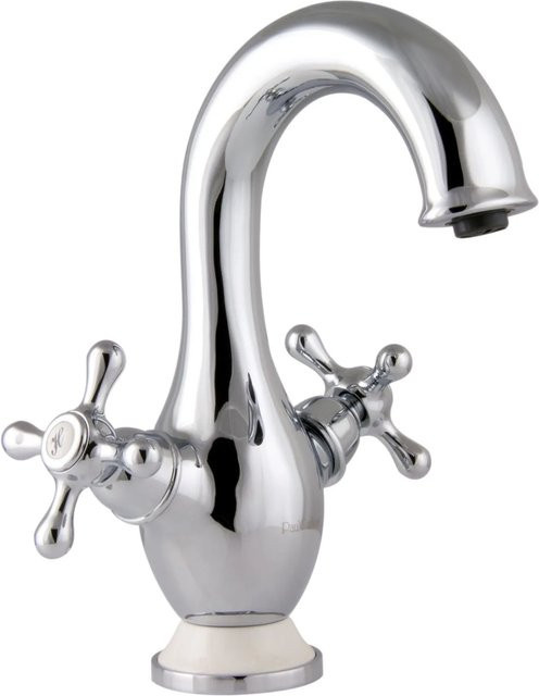 PaulGurkes Waschtischarmatur im Nostalgie Landhausstil als Zweigriffmischer in Chrom/Silber - Bild 1
