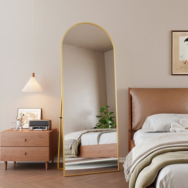Bogenförmiger Ganzkörperspiegel Rosahqnda in Gold, wandmontierbar oder als Anlehnspiegel mit Metallrahmen, B/H: 162 x 53 cm - Bild 1