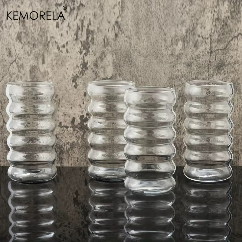 KEMORELA Wellenform Getränkegläser mit Strohhalmen, transparente Glasbecher für Wein, Champagner oder Cocktails, 500 ml - Bild 2