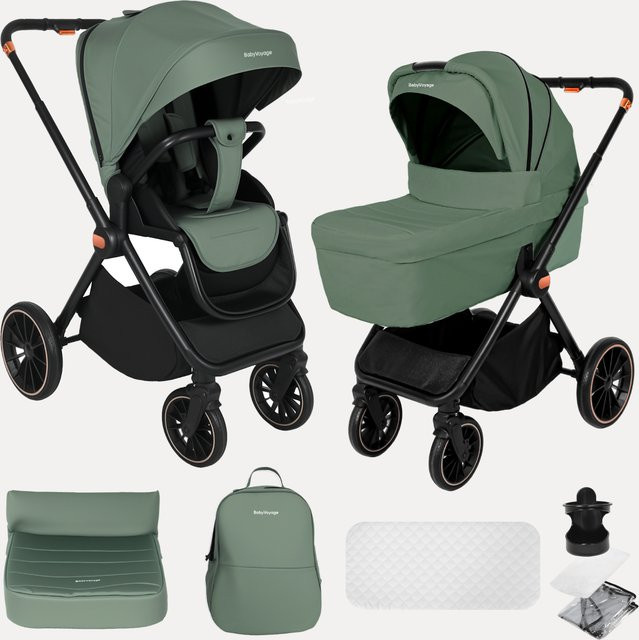 Babyvoyage 4-in-1 Kombikinderwagen in Grün mit klappbarem Gestell und Babysitz - Bild 1