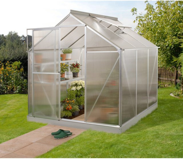 Vitavia Gewächshaus Triton 3800 HKP mit Aluminium-Vorzugsset in Silber, Polycarbonat 6 mm, inklusive Stahlfundamentrahmen, Dachfenster und Regenrinnen - Bild 1