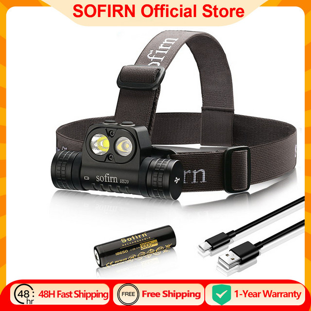 SOFIRN HS20 LED-Stirnlampe in Schwarz mit 2300 Lumen, USB-C wiederaufladbarer Scheinwerfer mit Spotlight- und Flutlicht-Funktion sowie Dual-Schalter - Bild 1