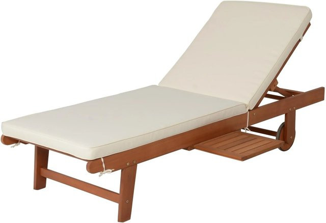 DELUKE Sonnenliege SANO aus Eukalyptusholz in Beige mit verstellbarer Auflage, Rollen und wetterfestem Kissen - Bild 1