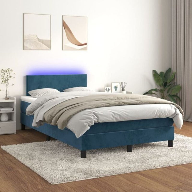 vidaxl Boxspringbett mit Matratze und LED in Dunkelblau aus Samt, B/T/H: 200 x 120 x 78 cm - Bild 1