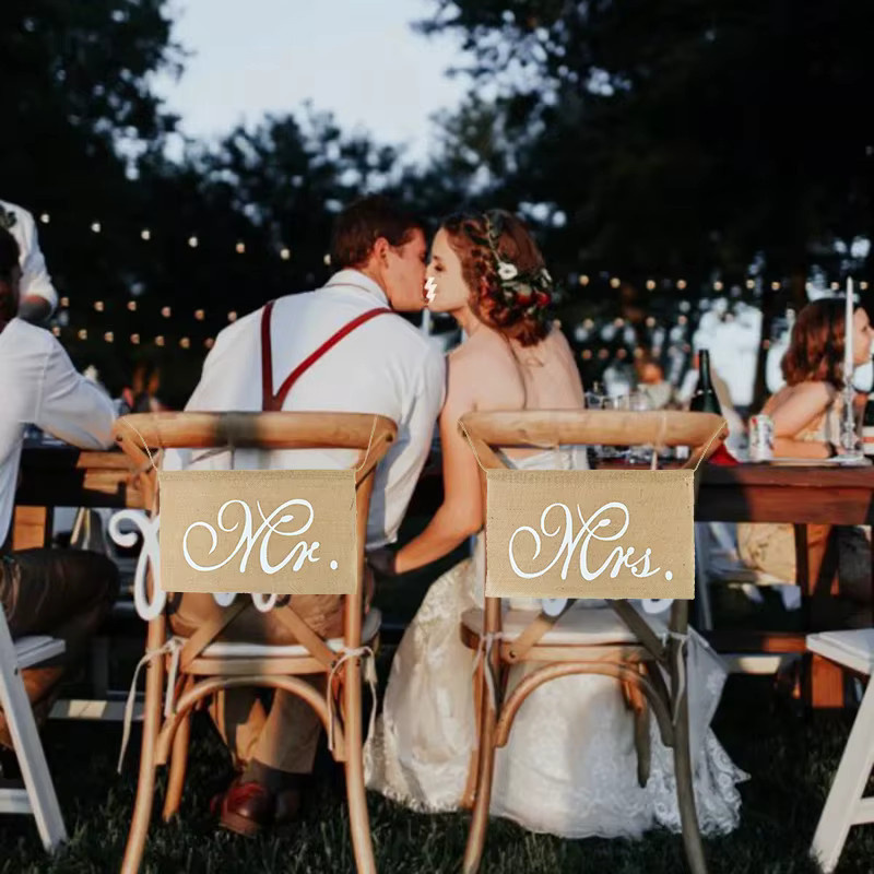 ZQCXLD Mr.Mrs.Wedding Stuhllehnen Banner aus Jute in Beige und Braun für deine Hochzeit - Bild 2