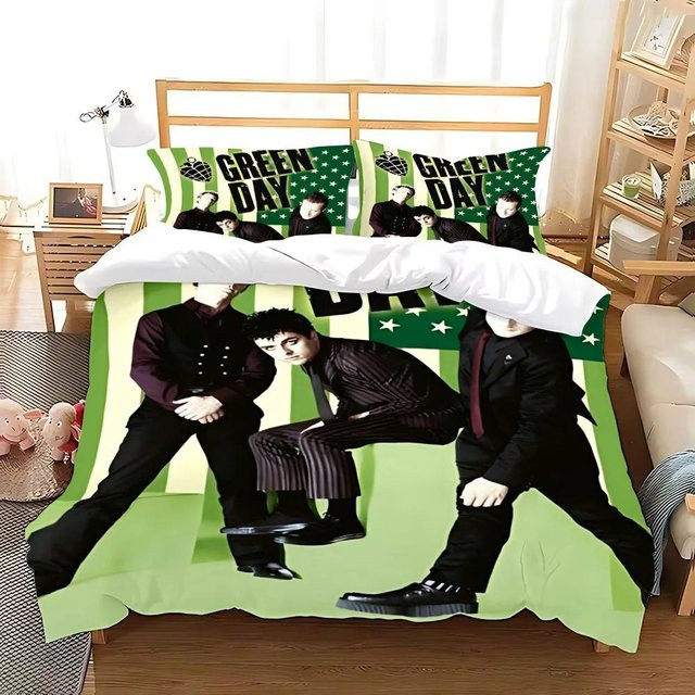 Green Day American Idiot Bettwäsche Set aus Mikrofaser in Grün, 3-teilig, B/H: 200 x 200 cm - Bild 1
