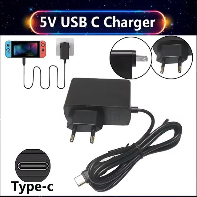 WAPUNO USB-C Ladegerät für Nintendo Switch, Netzteil 5V 2.4A, Farbe: Schwarz - Bild 1