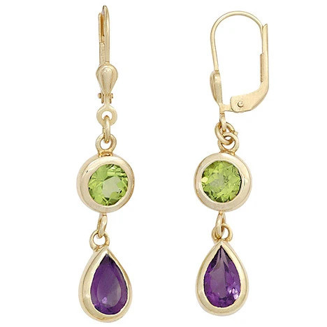 Colfem Ohrringe, 585 Gelbgold, Amethyst lila, Peridot grün - Bild 1