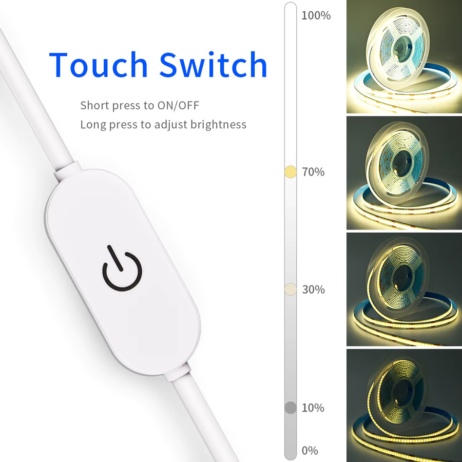 COXO COB LED Streifen mit Touch Dimmer und USB Stecker, 320 LEDs/m, flexibler LED Band für Innenbeleuchtung, CCT dimmbar, Weiß - Bild 2