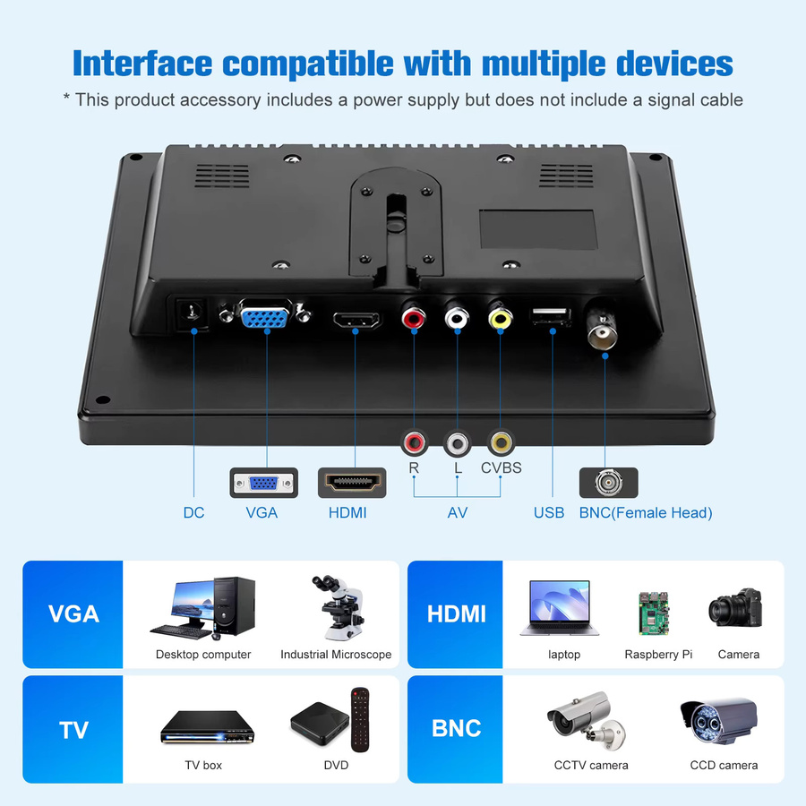 MISSUN Industriemonitor mit 10,1 Zoll IPS-Display, 1280x800 Auflösung, 16:10 Bildschirm, Schwarz, HDMI, AV, BNC - Bild 3