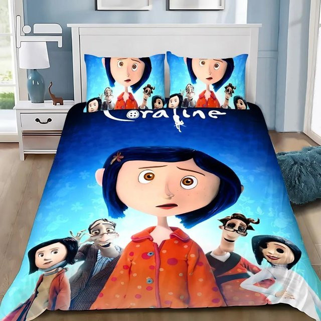 Bettwäscheset mit Horrorfilm-Motiv von Binchi Fitness, bestehend aus Bettbezug und Kissenbezug, Mehrfarbig, B/H: 228 x 228 cm - Bild 1