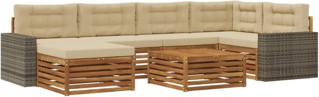 vidaXL Outdoor-Sofagarnitur aus Akazienholz mit 7 Kissen in Natur und Beige, modernes Latten-Design mit Armlehnen - Bild 1