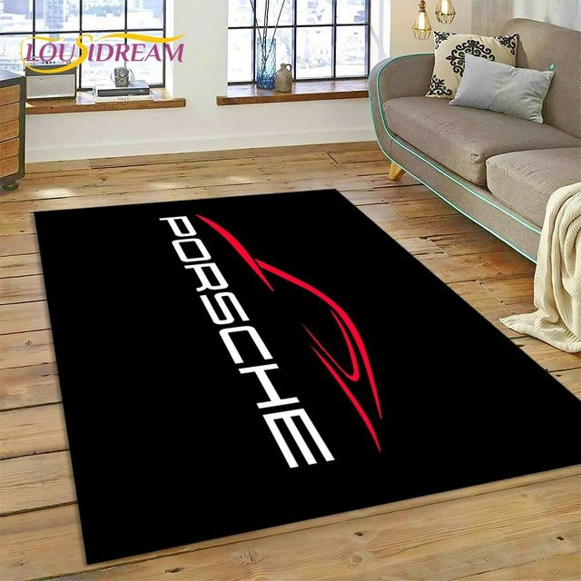 Potdemiel Porsche 3D Design Teppich, rutschfeste Fußmatte aus Polyester für Wohnzimmer und Schlafzimmer, Schwarz, B/T: 60 x 40 cm - Bild 1