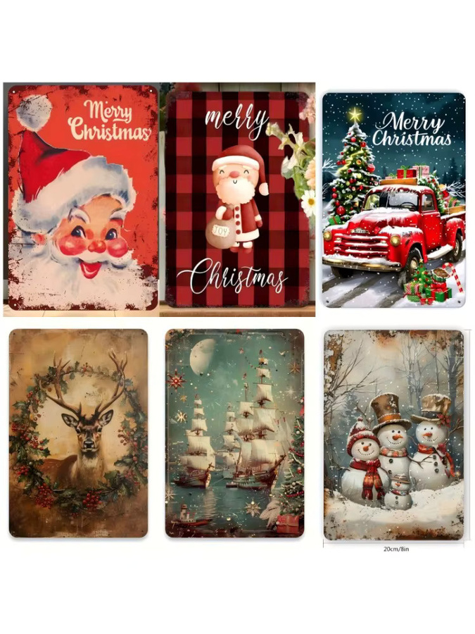 Potdemiel Retro-Weihnachtsblechschild aus Metall als Wandkunst im Vintage-Stil, B/H: 30 x 20 cm - Bild 5