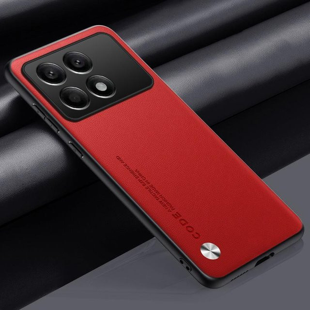PU-Leder Handyhülle für Xiaomi Poco X6 Pro 5G in Rot mit Matt-Silikon-Rückseite für Vollschutz - Bild 1