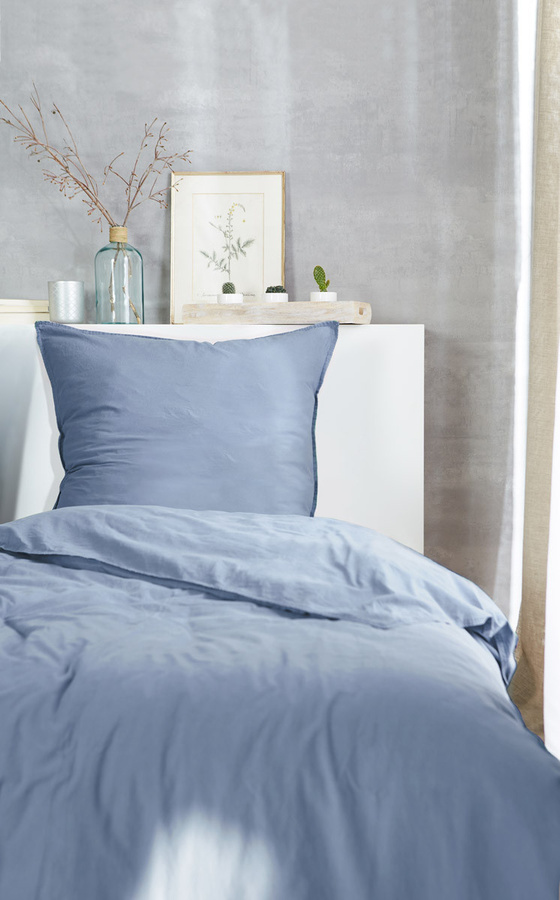 H.G. Hahn Bettwäsche Renforce Stone-Washed Blau B/H: 135 x 200 cm - Bild 1