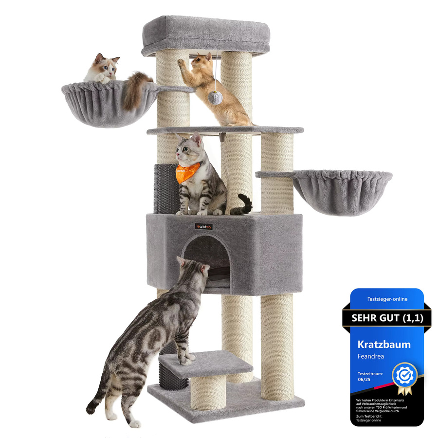 FEANDREA Kratzbaum für Katzen mit selbstwärmenden Decken, Katzenbürsten und großen Plattformen in Grau und Schwarz - Bild 3