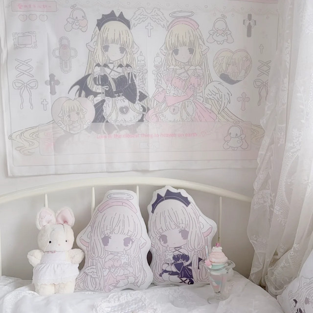 VIKAMA Chobits Kawai Anime Wandteppich mit rosa Mädchenmotiv zur Wanddekoration für dein Schlafzimmer, Multicolor - Bild 1