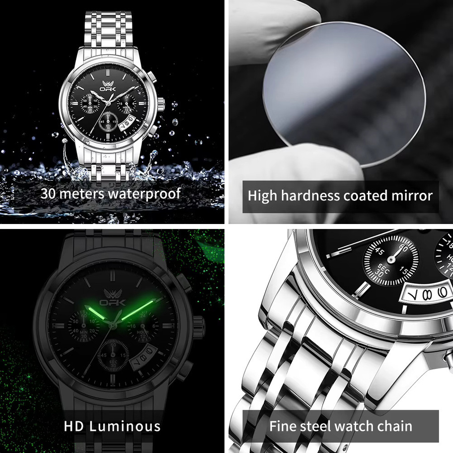 OPK Armbanduhr Chronograph, Quarz, Leder, Schwarz, Herren - Bild 5