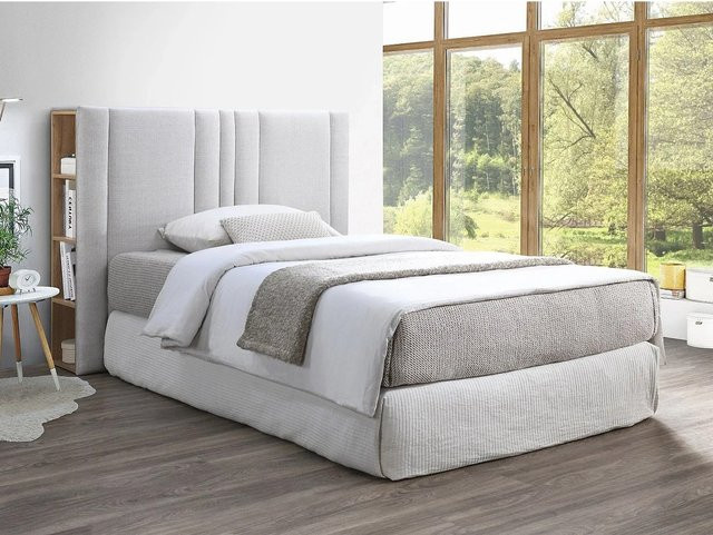 SIVERI Bettkopfteil gepolstert mit integriertem Regal in Hellgrau, Breite: 146 cm - Bild 1