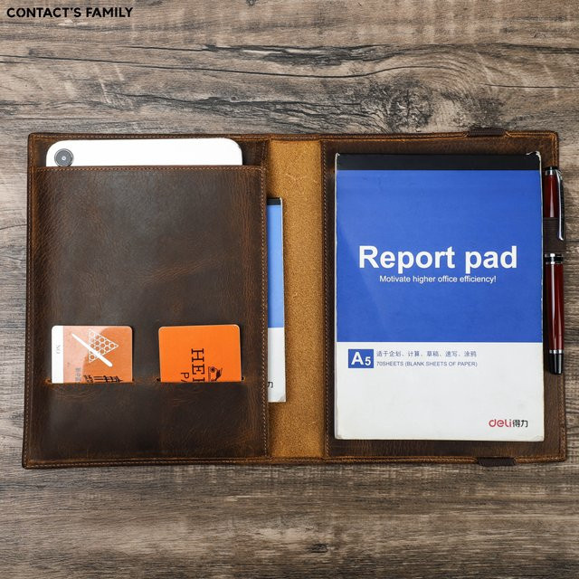 Vintage Crazy Horse Leder-Portfolio für iPad Mini und A5-Notizbuch in Braun - Bild 1