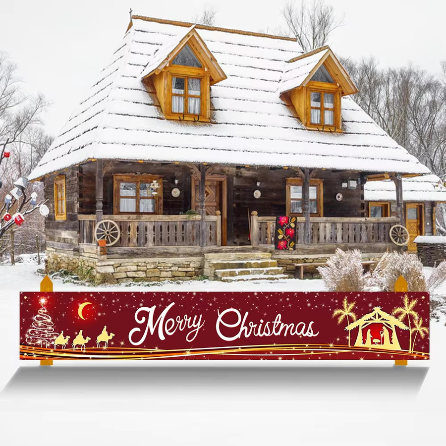 VIKAMA Frohe Weihnachten Banner als Weihnachtsdekoration für drinnen und draußen, Farbe: Rot, B/H: 200 x 40 cm - Bild 3